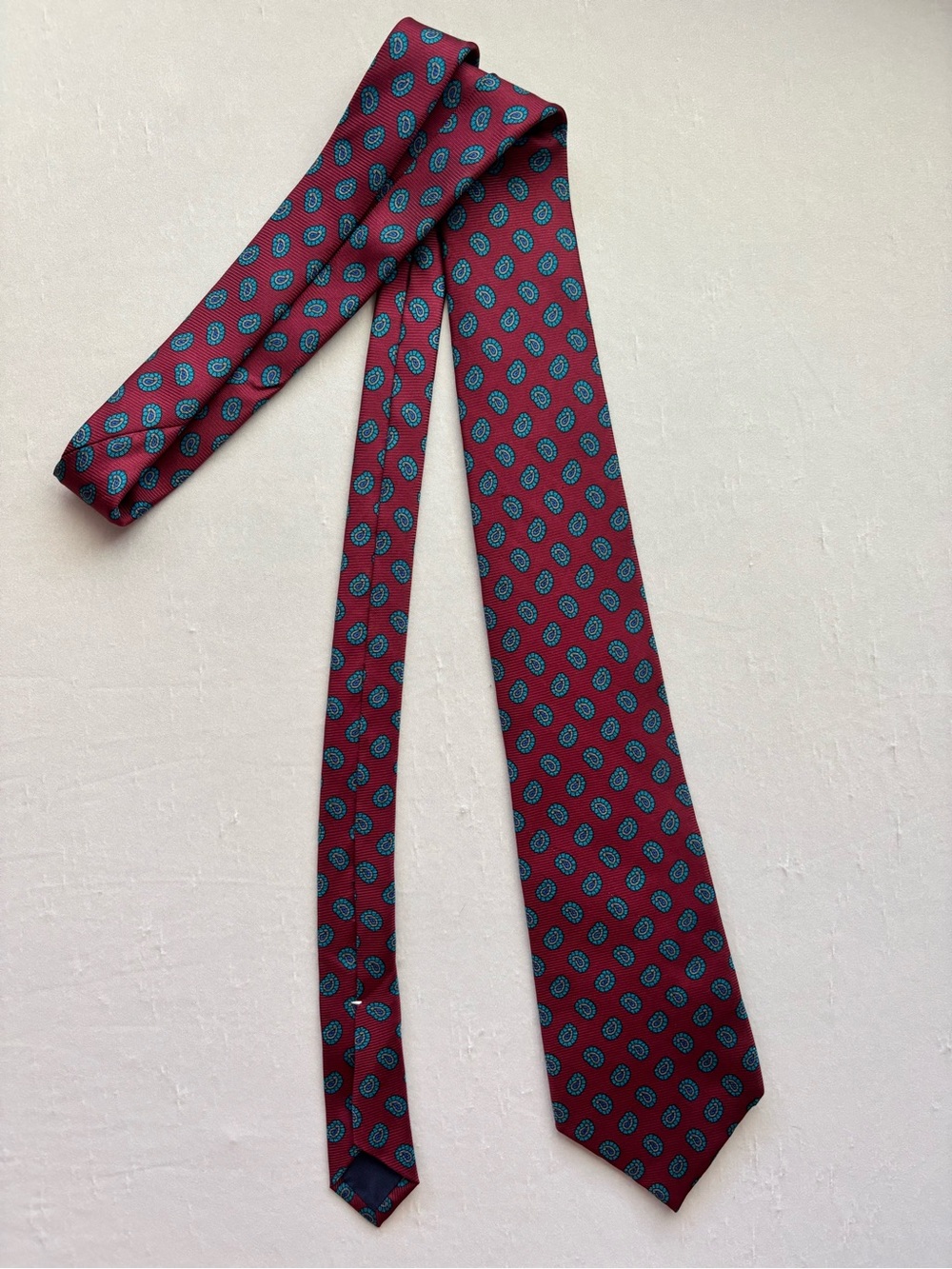 Geoffrey Beene Maroon Tie with Teal Paisley Motifs